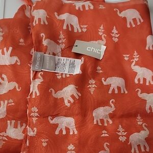 Chico's Vibrant Orange Scarf with White Elephant Design